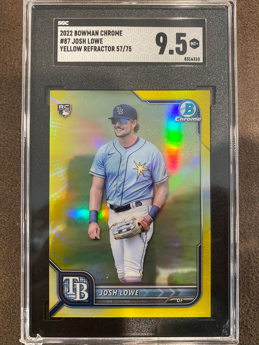 Josh Lowe - 2022 Bowman Chrome - Yellow Refractor /75 SGC 9.5 - Rays