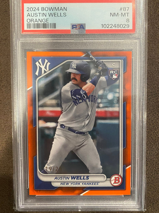 Austin Wells - 2024 Bowman - ORANGE /25 (PSA 8) - Yankees