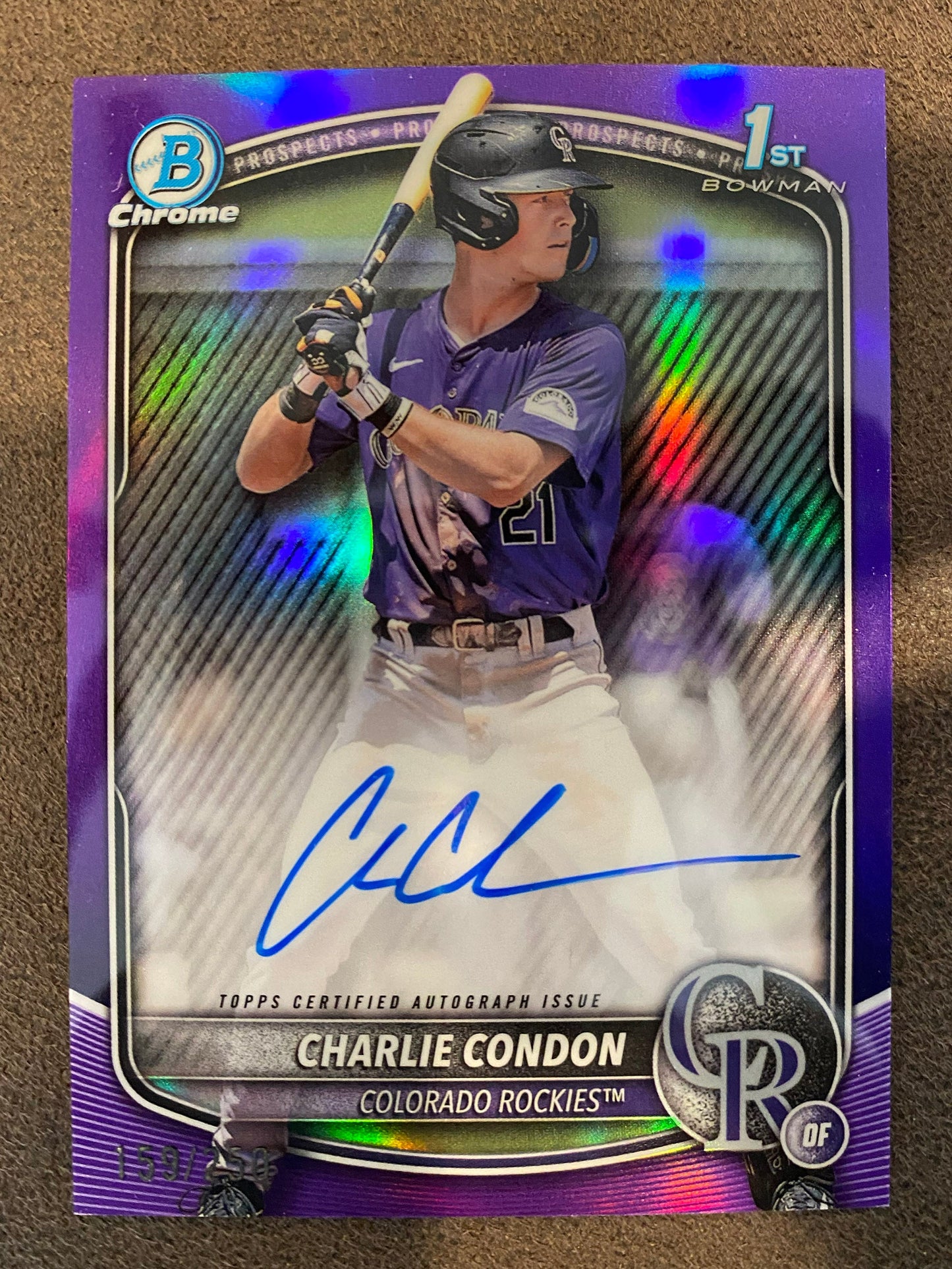 Charlie Condon - 2025 Bowman - Purple Color Match Refractor AUTO 1st Bowman /250 - Rockies