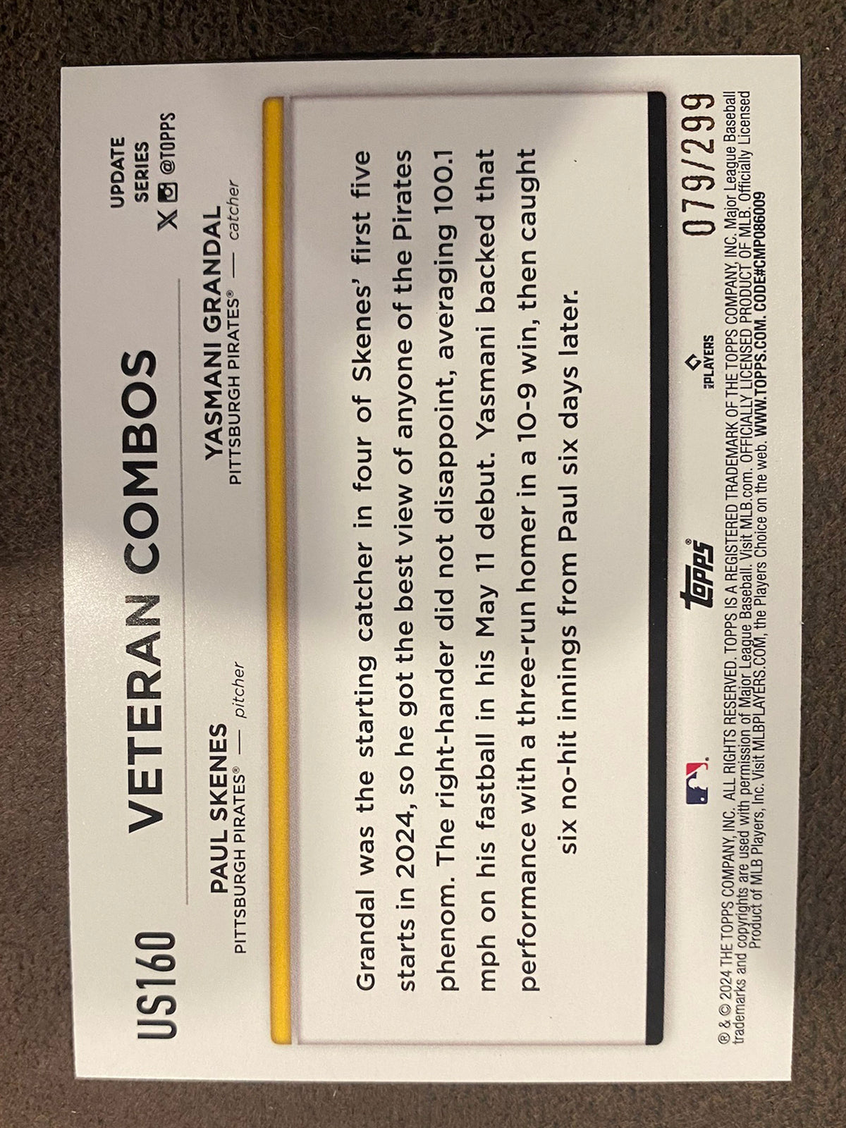 Combo Topps Paul Skenes - 2024 Topps Update - Combo Card Orange Foil /299 - Pirate ...