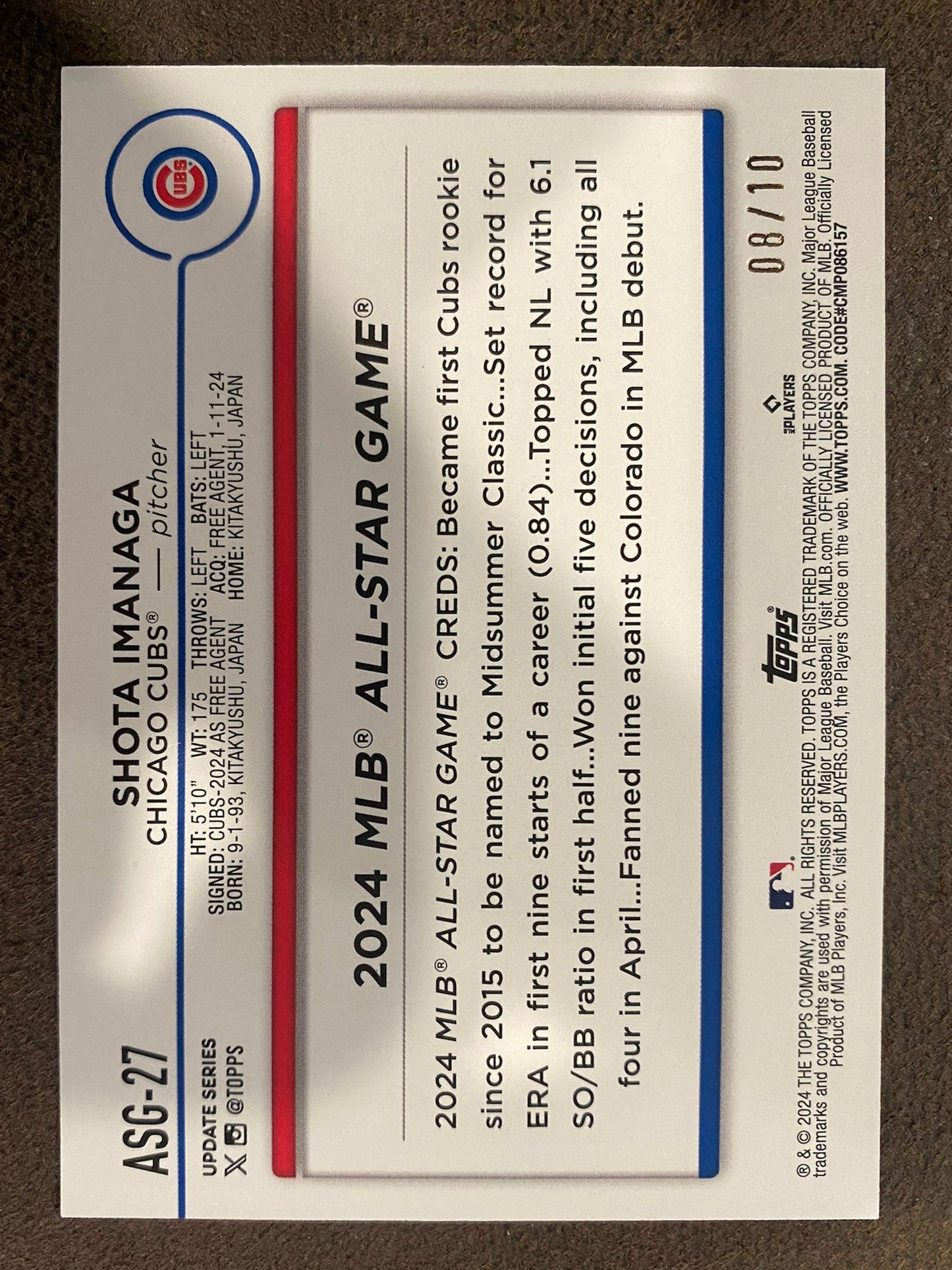 Shota Imanaga - 2024 Topps Update - All Star Game RED /10 - Cubs