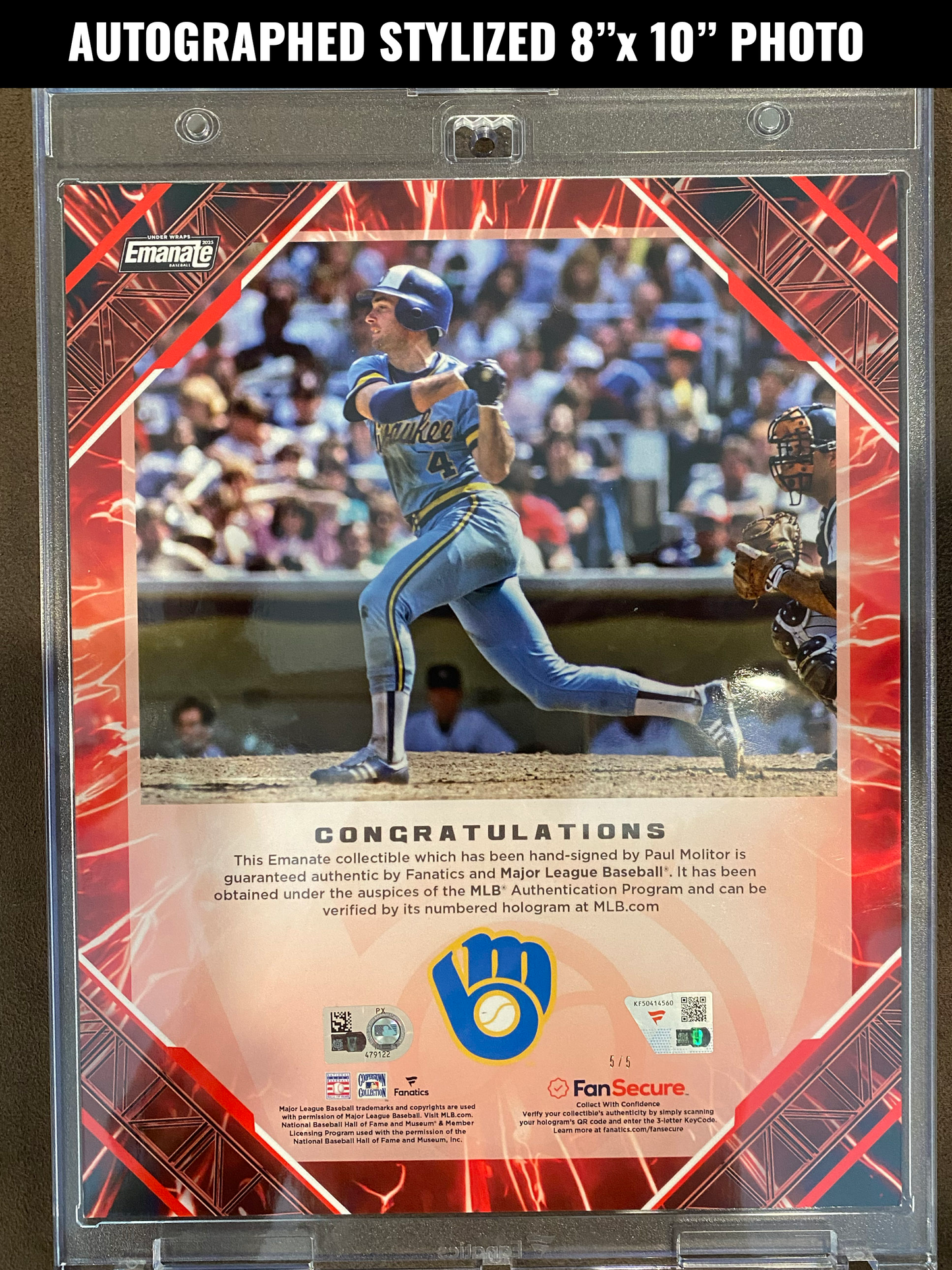 Paul Molitor - 2025 MLB Emanate - 8x10 RED AUTO /5 - Brewers