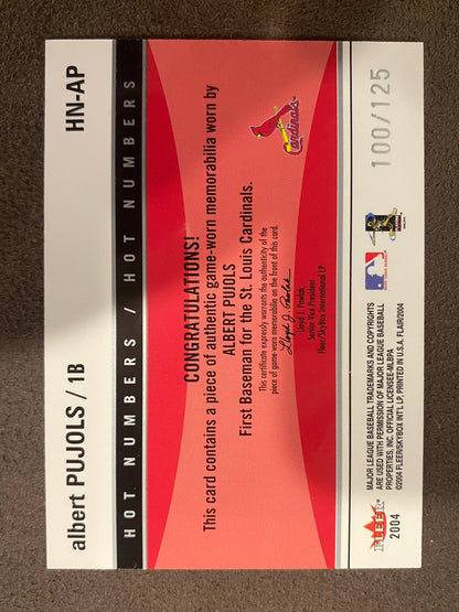 Albert Pujols - 2004 Fleer Flair - Hot Numbers Game-Used RELIC /125 - Cardinals