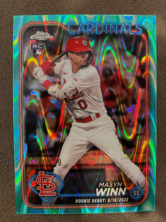 Masyn Winn - 2024 Topps Chrome Update - Aqua Raywave /199 (Rookie Debut) - Cardinals