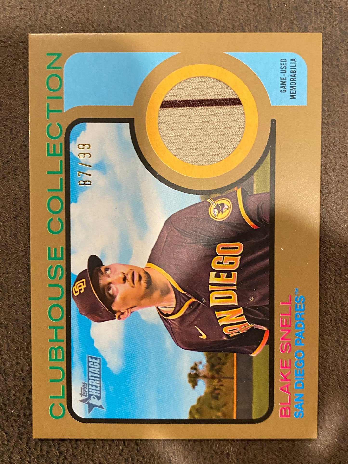 Blake Snell - 2022 Topps Heritage High Number - GOLD Clubhouse Collection Gamed-Used /99 RELIC - Padres