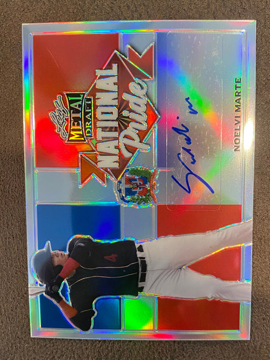 Noelvi Marte - 2021 Leaf Metal Draft - National Pride Refractor AUTO - Reds