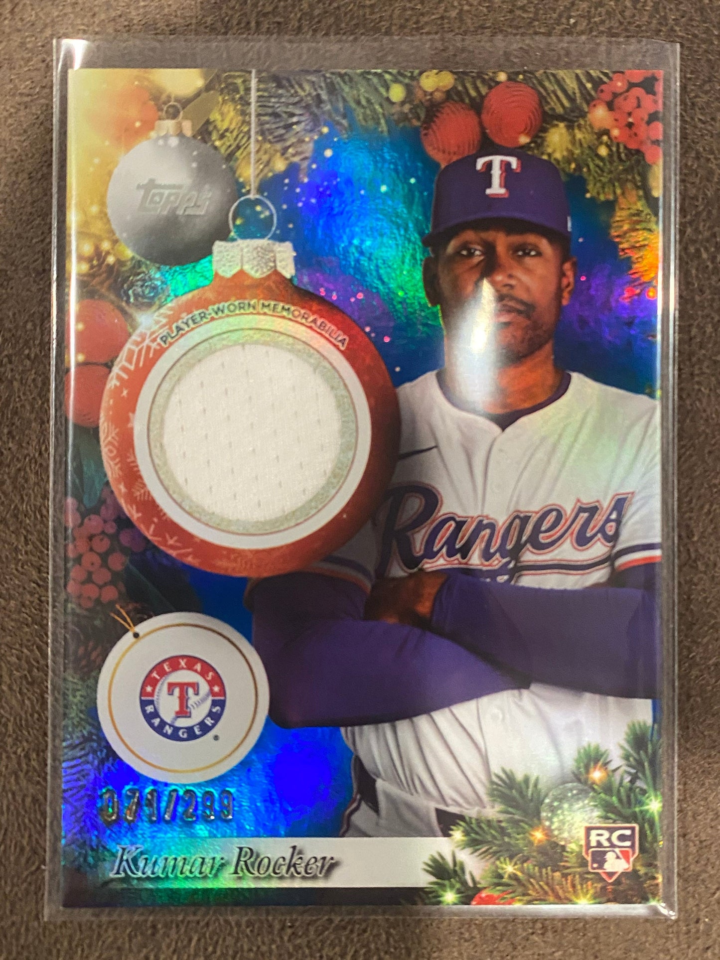 Kumar Rocker - 2025 Topps Holiday - Blue Foil RELIC /299 - Rangers