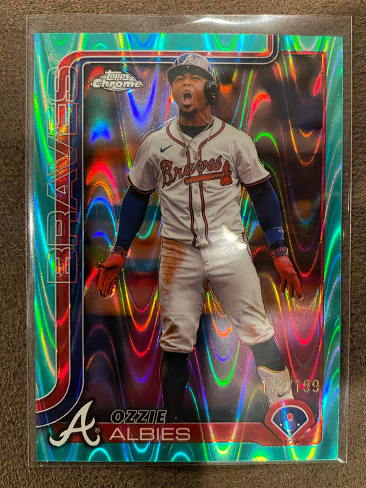 Ozzie Albies - 2025 Topps Chrome - Aqua Raywave /199 - Braves