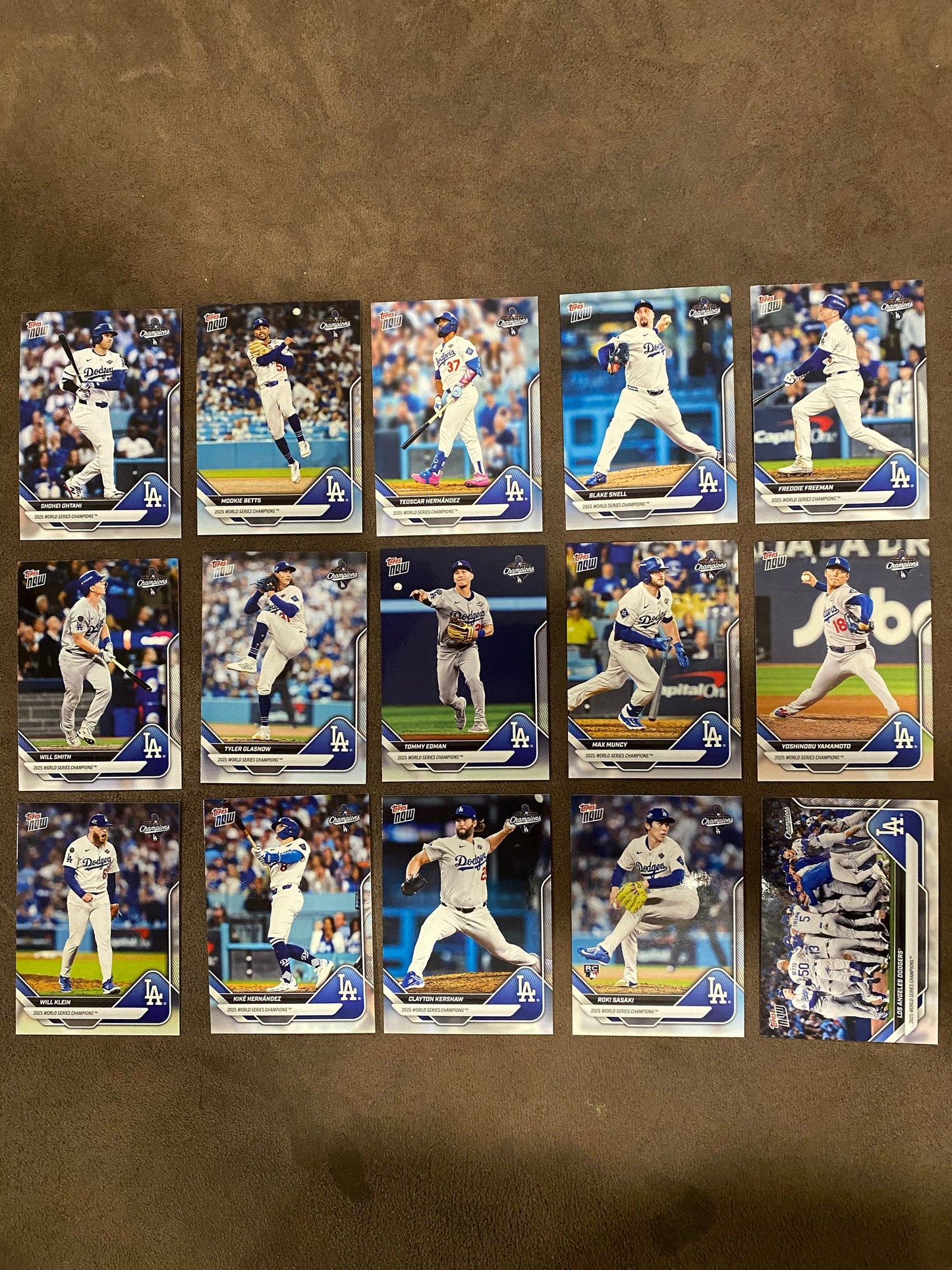 2025 World Series Champions Team Lot - 2025 Topps Now - 15-Card Team Set (PR: 118,459) - Dodgers