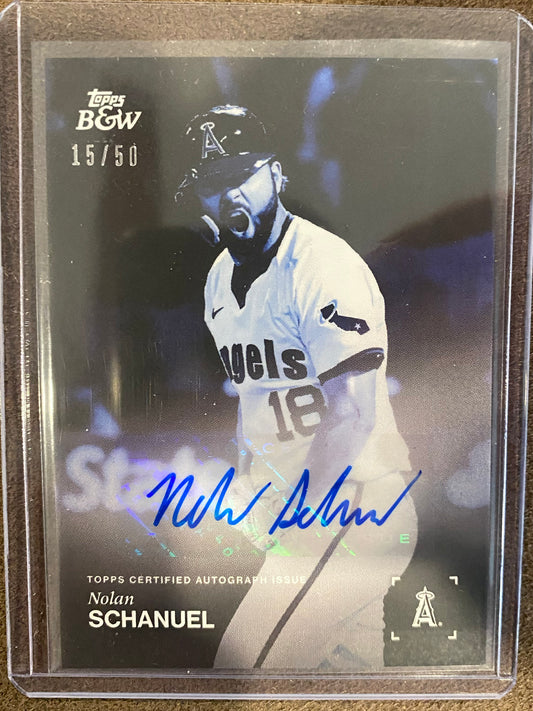 Nolan Schanuel - 2025 Topps Black and White - BLUE AUTO /50 - Angels