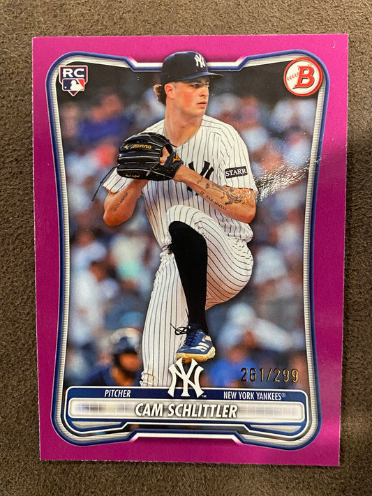 Cam Schlittler - 2026 Bowman - FUCHSIA /299 (*Small Corner Issue*) - Yankees
