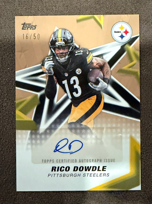 Rico Dowdle - 2026 Topps Flagship - GOLD NFL Stars AUTO /50 - Steelers
