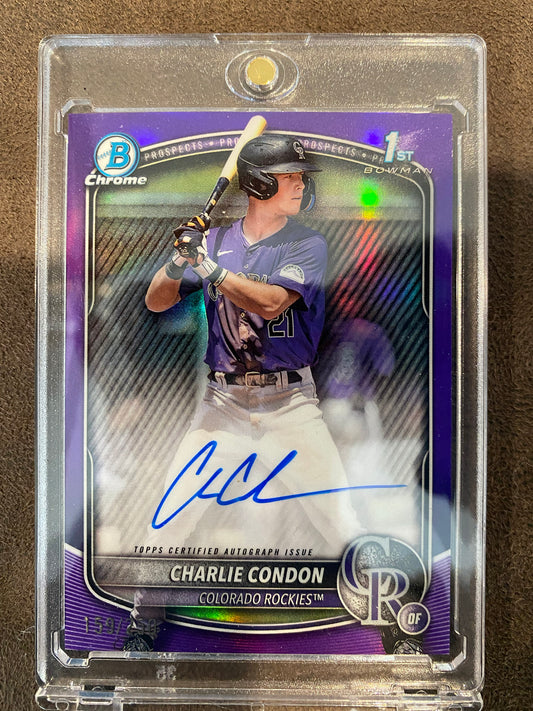 Charlie Condon - 2025 Bowman - Purple Color Match Refractor AUTO 1st Bowman /250 - Rockies