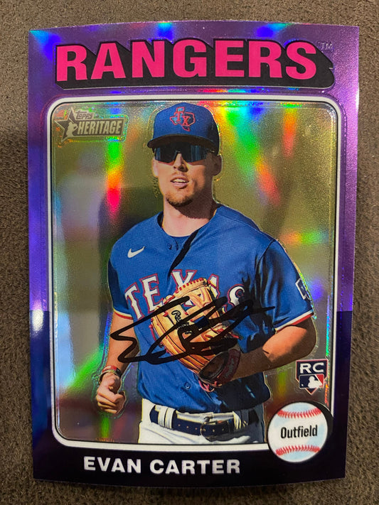 Evan Carter - 2024 Topps Heritage - Purple Refractor - Rangers