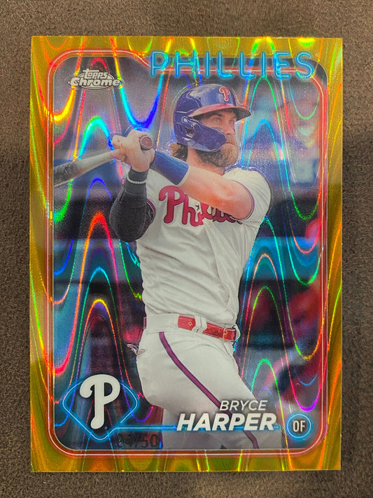 Bryce Harper - 2024 Topps Chrome - Gold Raywave /50 - Phillies