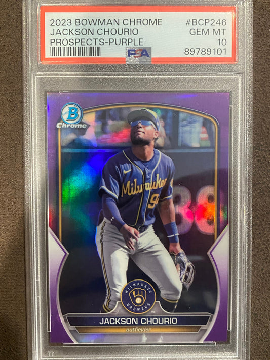 Jackson Chourio - 2023 Bowman Chrome - PURPLE /250 (PSA 10) - Brewers