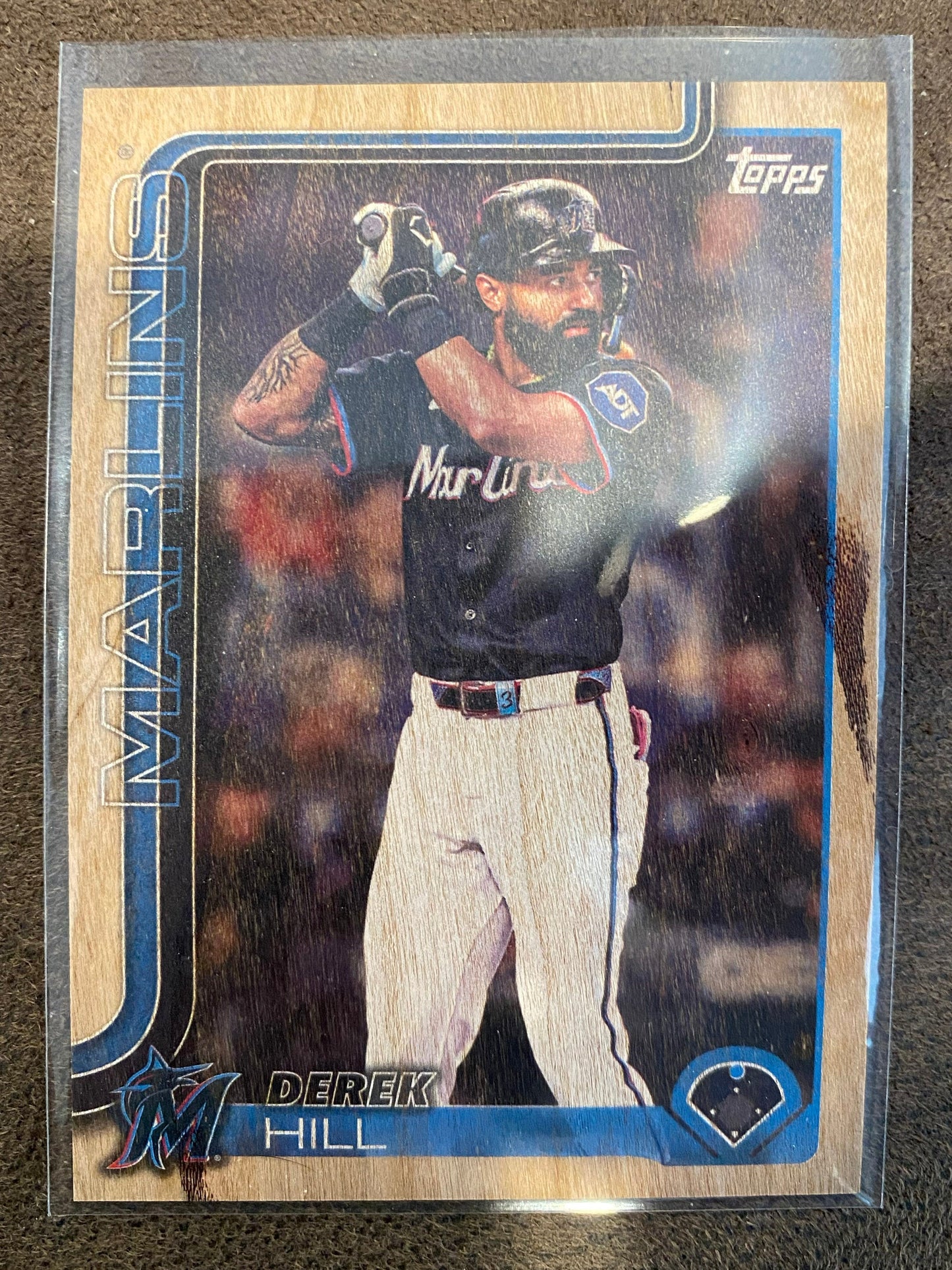 Derek Hill - 2025 Topps Update - Wood Parallel SSP /25 - Marlins
