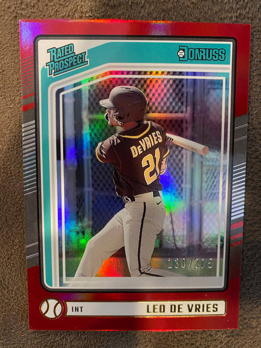 Leo De Vries - 2024 Donruss - Rated Prospect Red Foil /275 - Padres