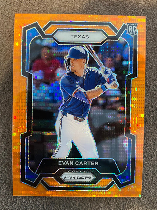 Evan Carter - 2024 Panini Prizm - Orange Pulsar /399 - Rangers
