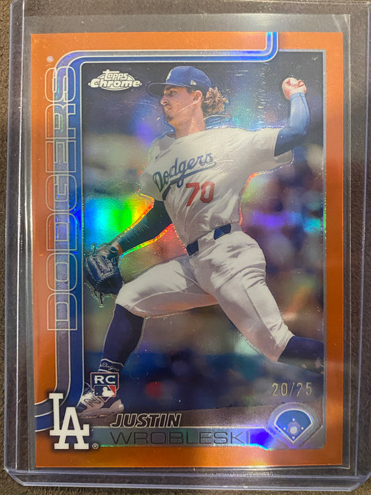 Justin Wrobleski - 2025 Topps Chrome - ORANGE Refractor /25 - Dodgers
