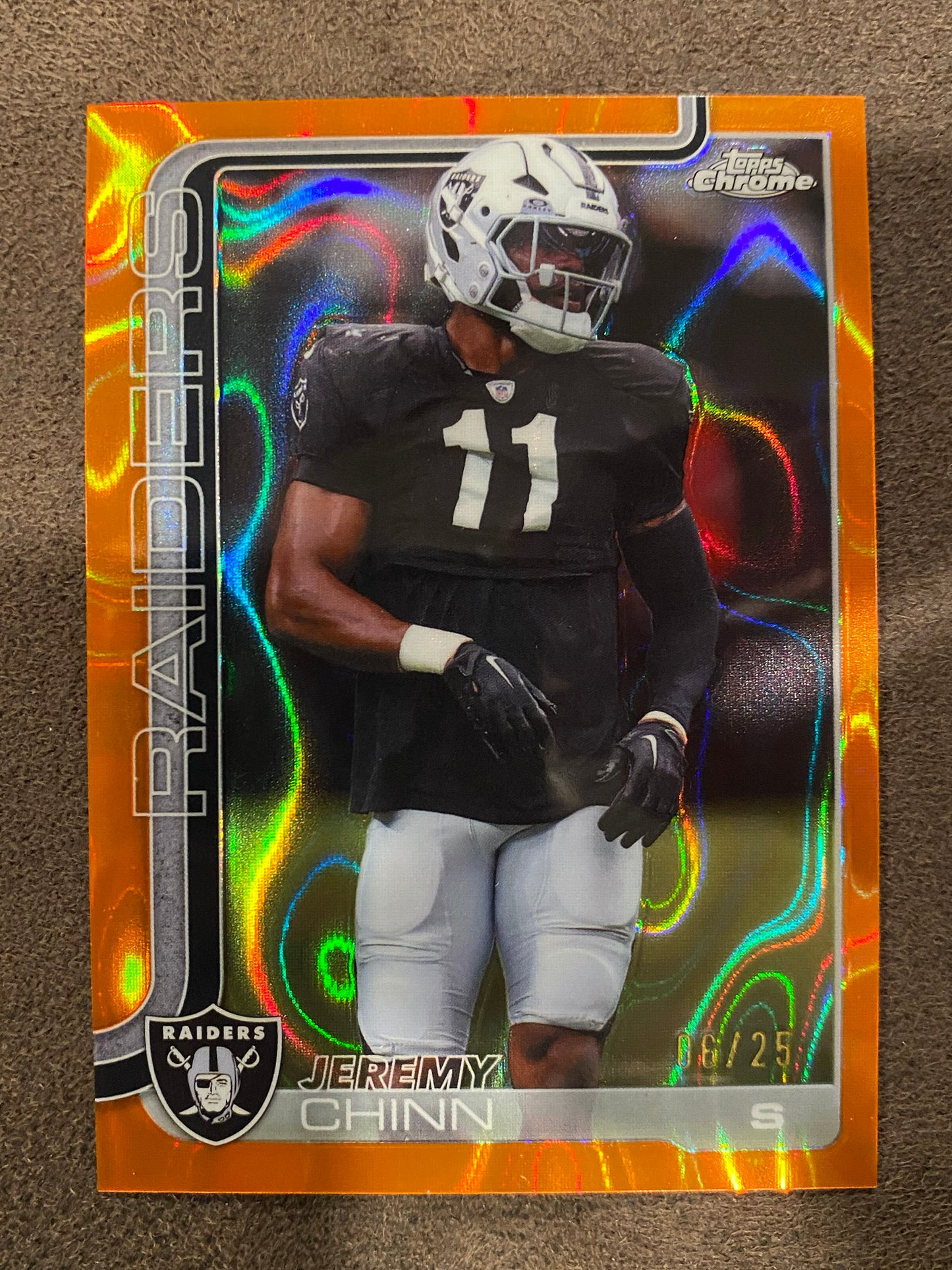 Jeremy Chinn - 2025 Topps Chrome - ORANGE Lava /25 - Raiders