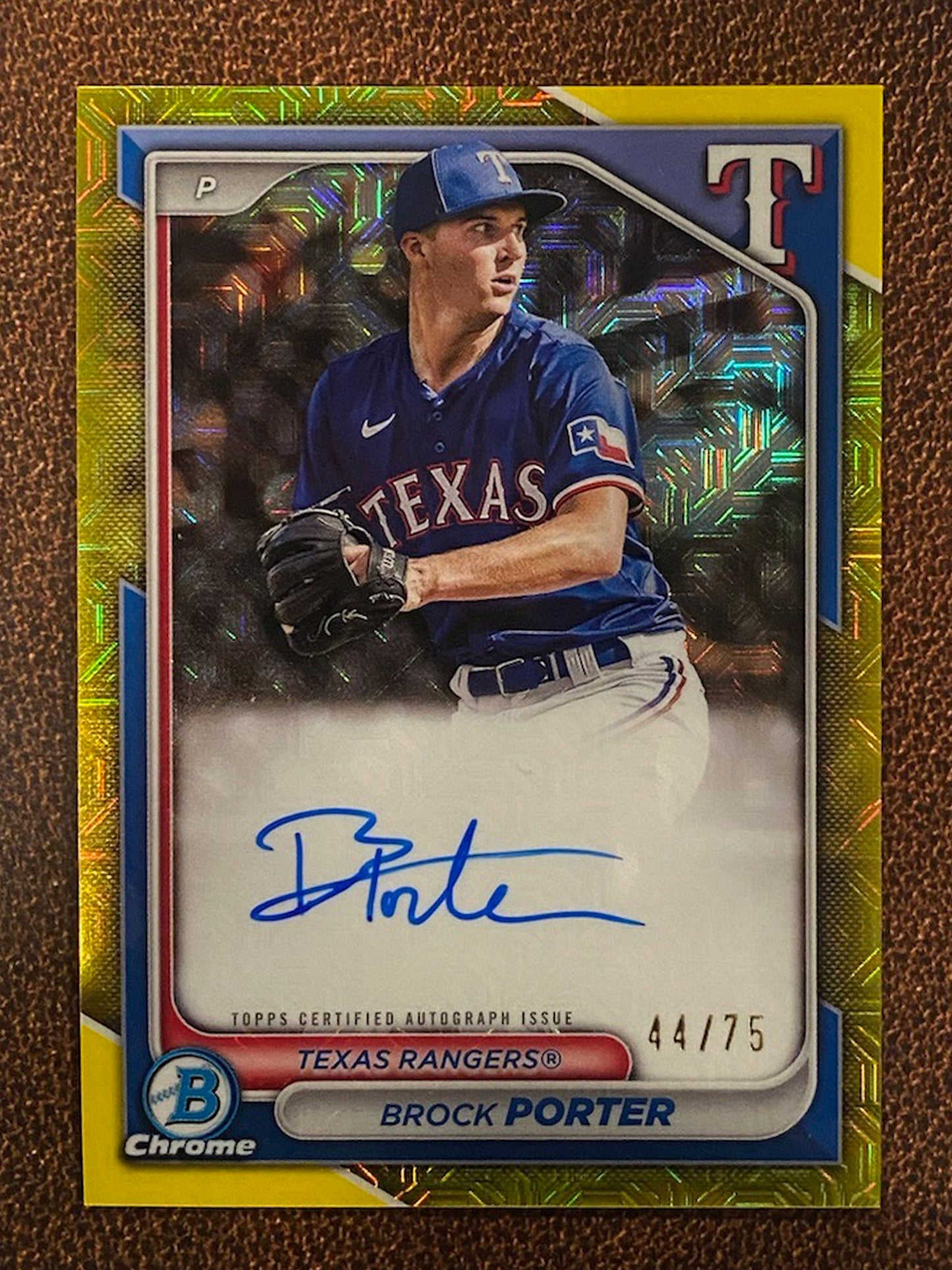 Brock Porter - 2024 Bowman Chrome - Yellow Mojo Refractor AUTO /75 - Rangers