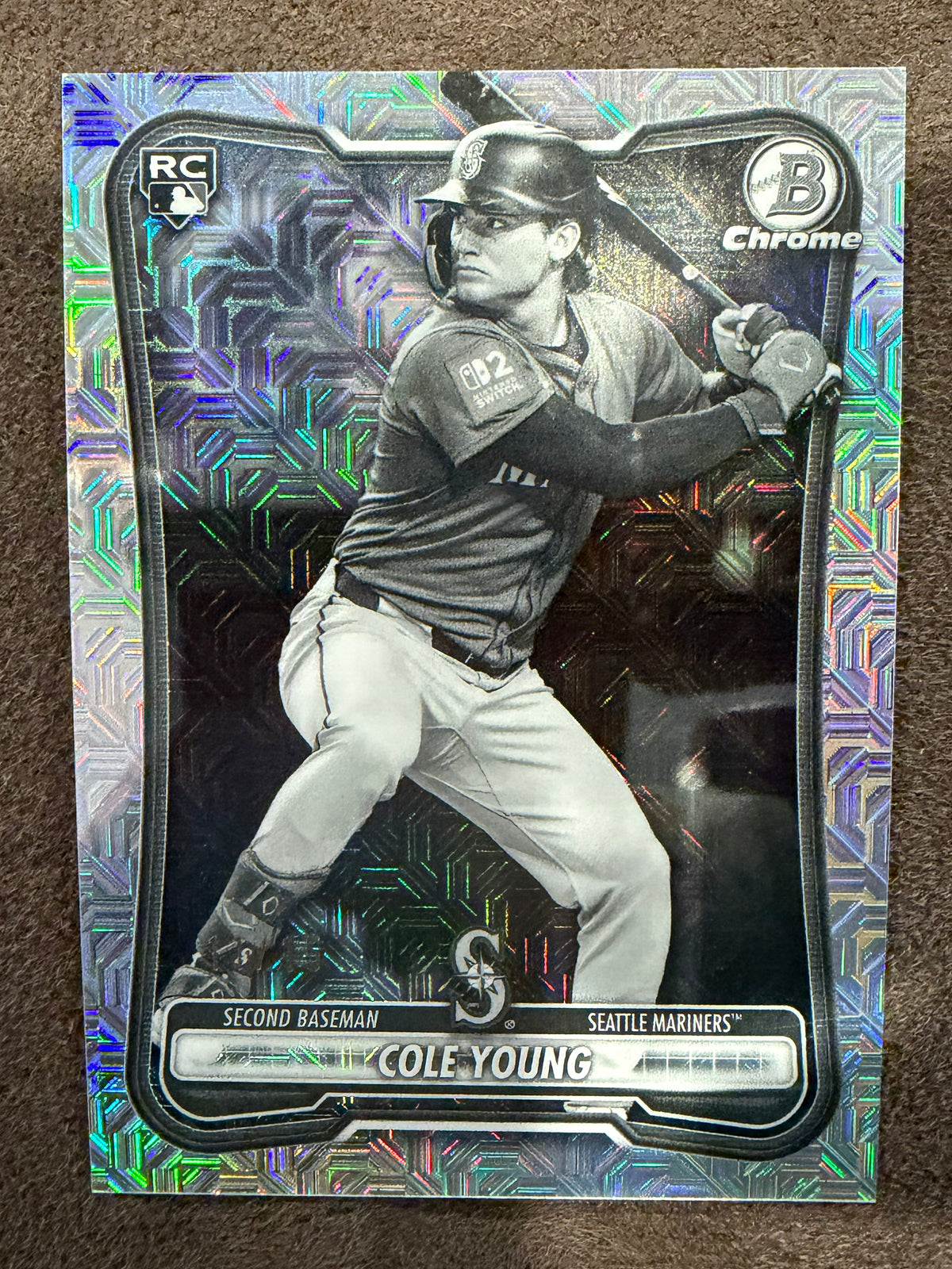 Cole Young - 2026 Bomwan Chrome - Black and White MOJO Rookie /15 - Mariners