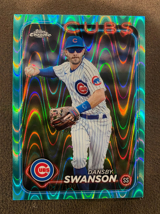 Dansby Swanson - 2024 Topps Chrome - Aqua Raywave /199 - Cubs