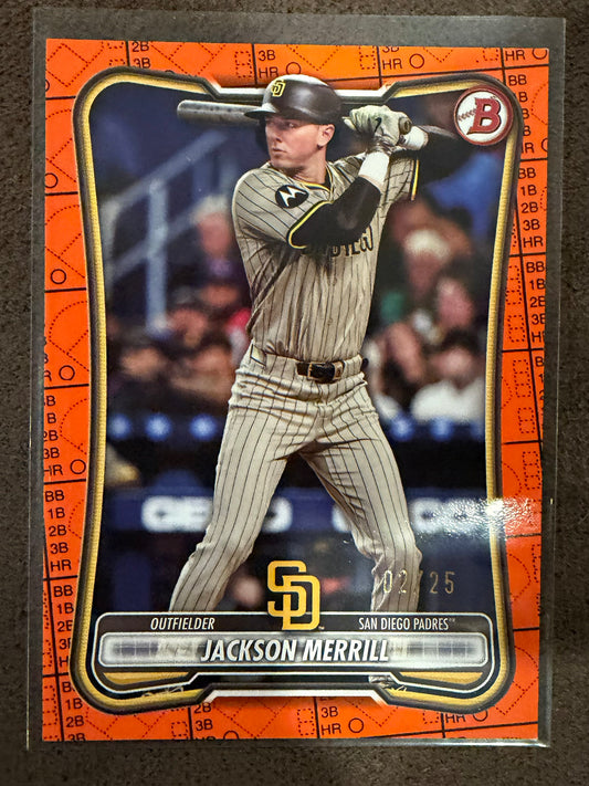 Jackson Merrill - 2026 Bowman - ORANGE Scorecard /25 - Padres