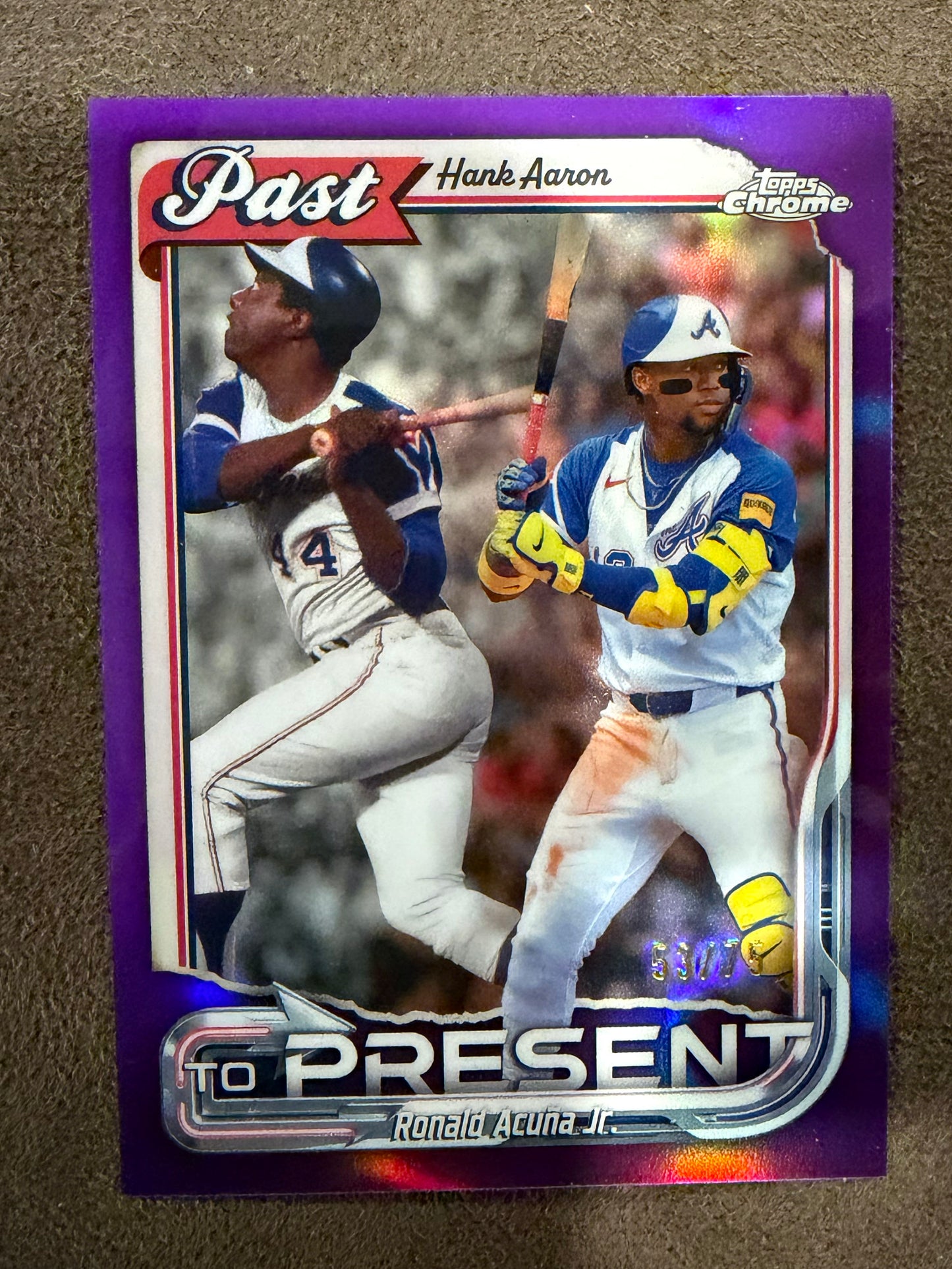 Ronald Acuna Jr/Hank Aaron - 2026 Topps Chrome - PURPLE Past to Present Refractor /75 - Braves