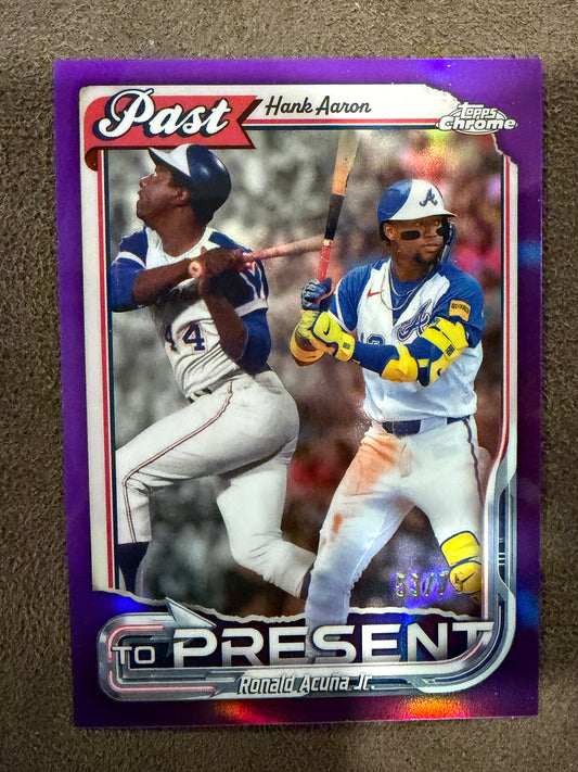 Ronald Acuna Jr/Hank Aaron - 2026 Topps Chrome - PURPLE Past to Present Refractor /75 - Braves