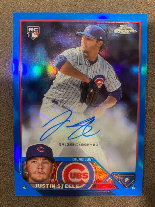 Justin Steele - 2023 Topps Chrome Update - Blue Refractor AUTO - Cubs