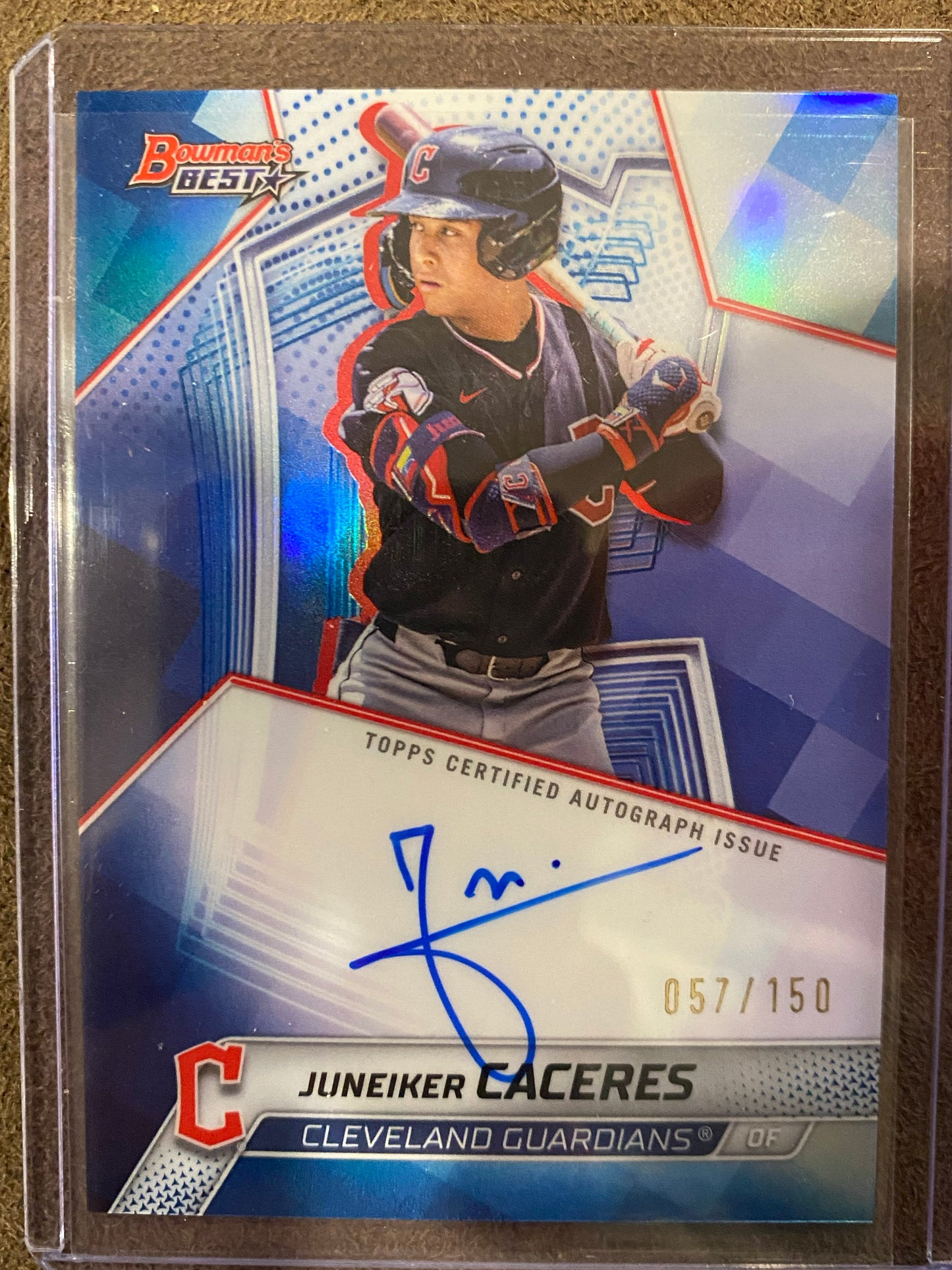 Juneiker Caceres - 2025 Bowmans Best - BLUE Auto /150 - Guardians