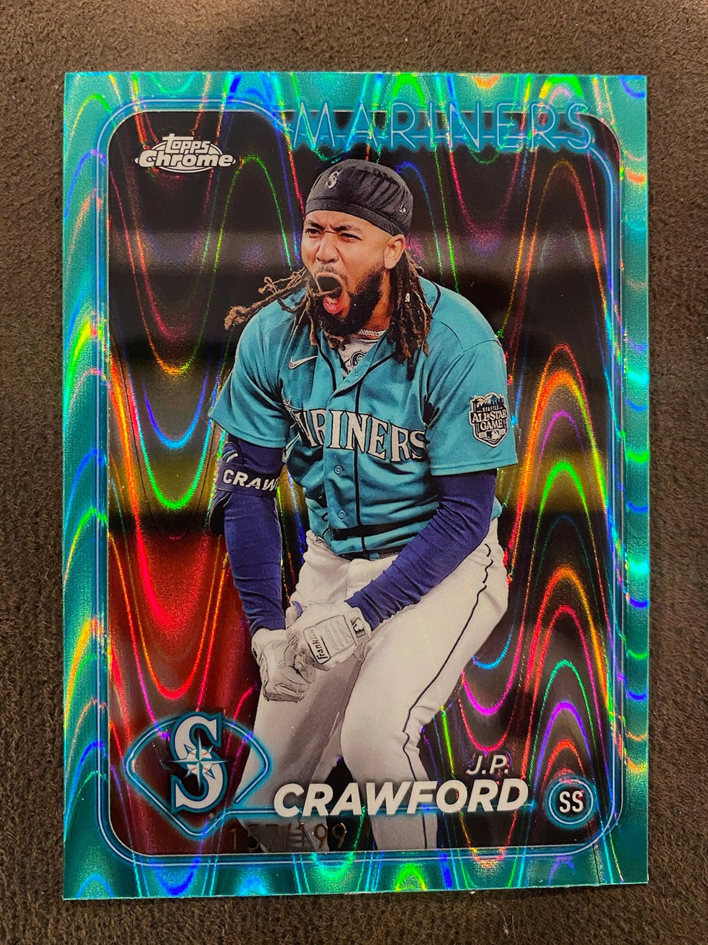 J.P. Crawford - 2024 Topps Chrome - Aqua Raywave /199 - Mariners