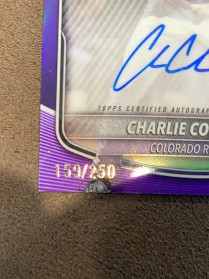 Charlie Condon - 2025 Bowman - Purple Color Match Refractor AUTO 1st Bowman /250 - Rockies
