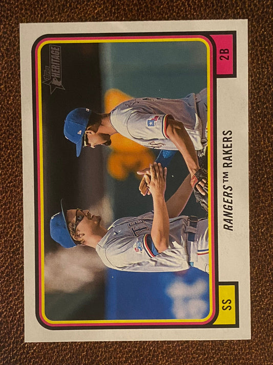 Marcus Semien / Corey Seager - 2022 Topps Heritage High Number - Combo Rangers Rakers - Rangers