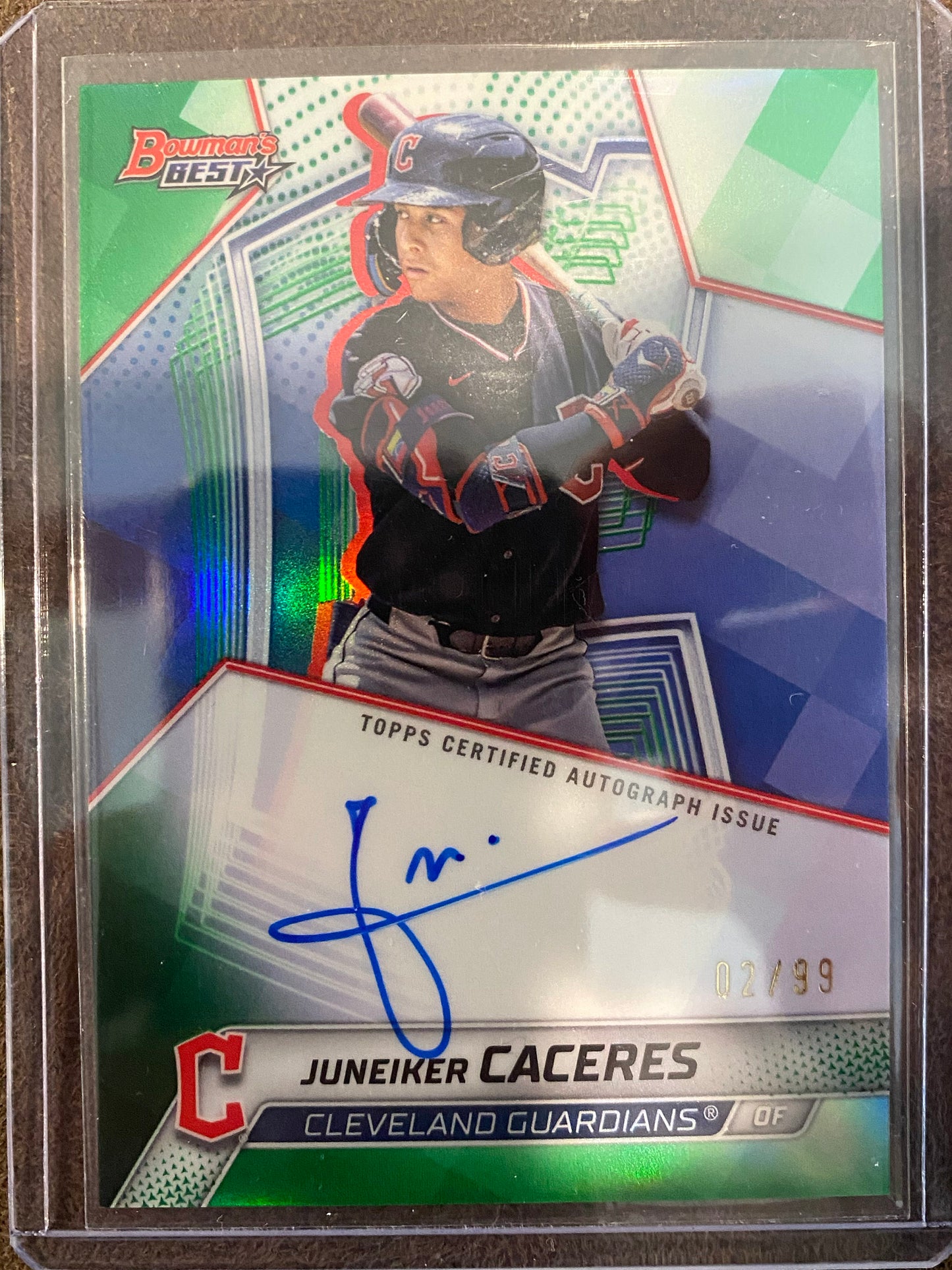 Juneiker Caceres - 2025 Bowman's Best - GREEN Refractor AUTO /99 - Guardians