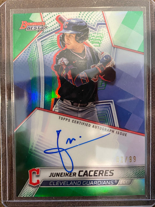 Juneiker Caceres - 2025 Bowman's Best - GREEN Refractor AUTO /99 - Guardians