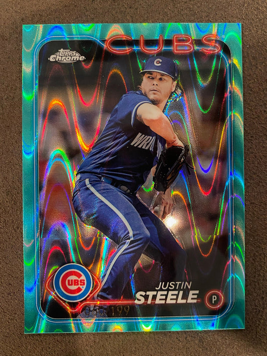 Justin Steele - 2024 Topps Chrome - Aqua Raywave /199 - Cubs