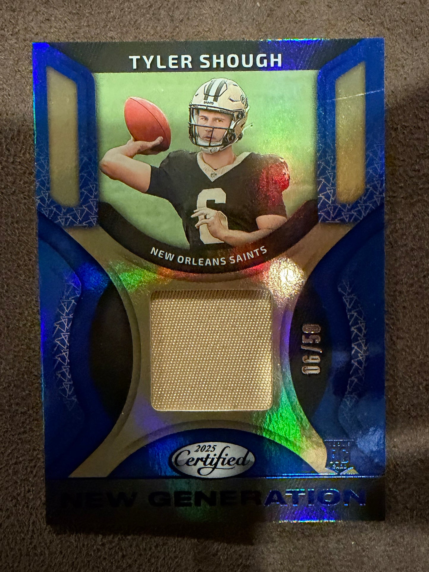 Tyler Shough - 2025 Panini Certified - New Generation Rookie Relic Blue /50 - Jersey Match - Saints