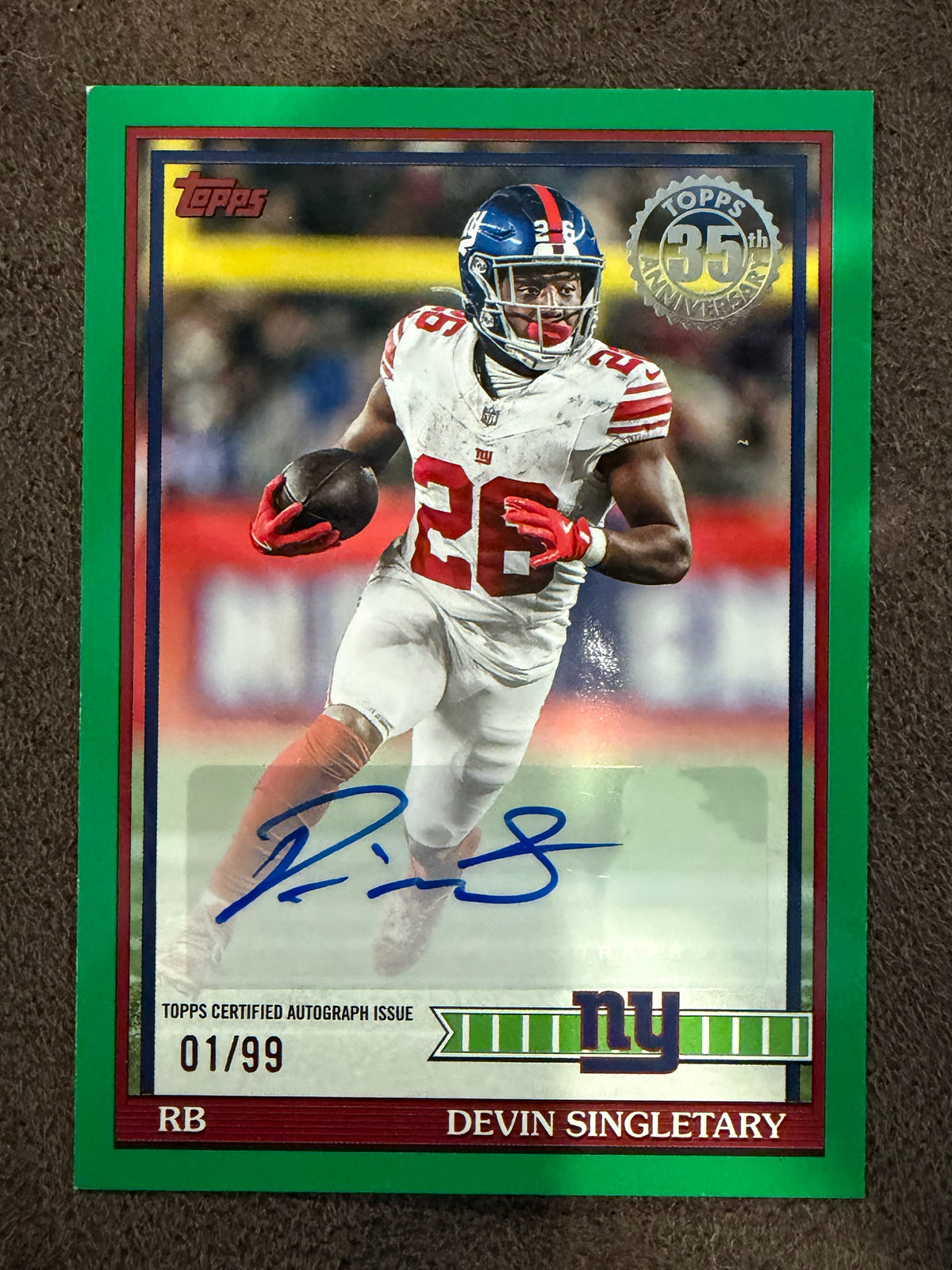 Devin Singletary - 2026 Topps Flagship - GREEN 1991 Auto /99 (Multiple Condition Issues) - Giants