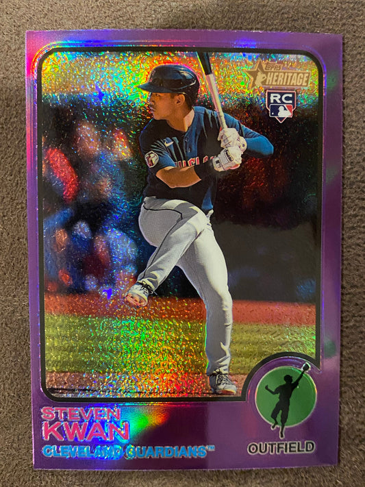 Steven Kwan - 2022 Topps Heritage High Number - Purple Refractor - Guardians