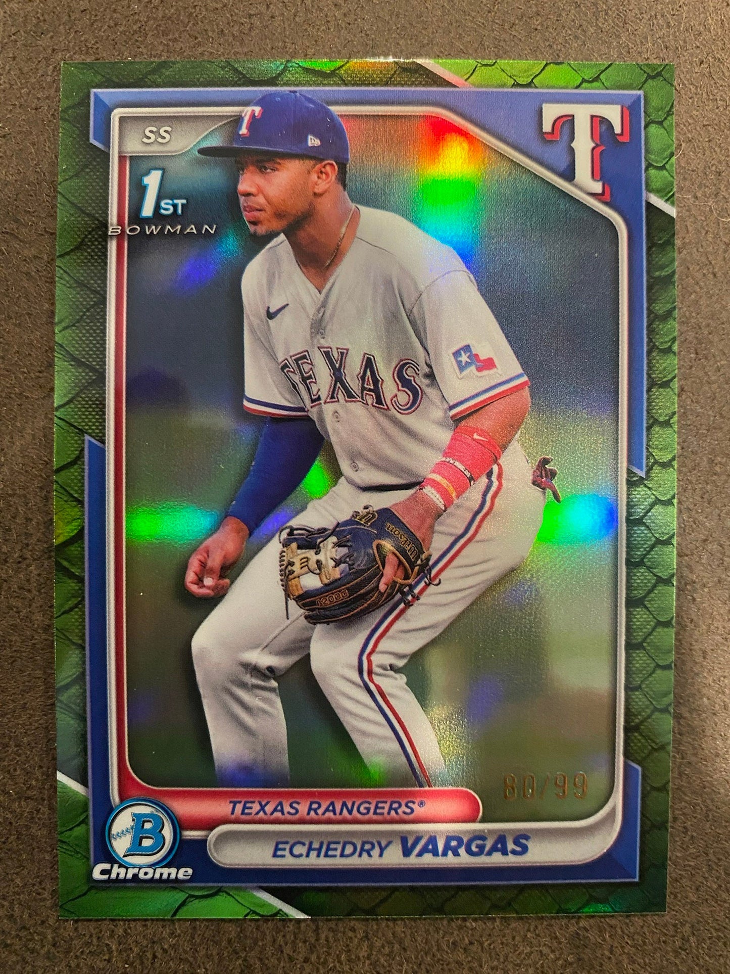 Echedry Vargas  - 2024 Bowman Chrome - 1st Green Reptilian /99 - Rangers