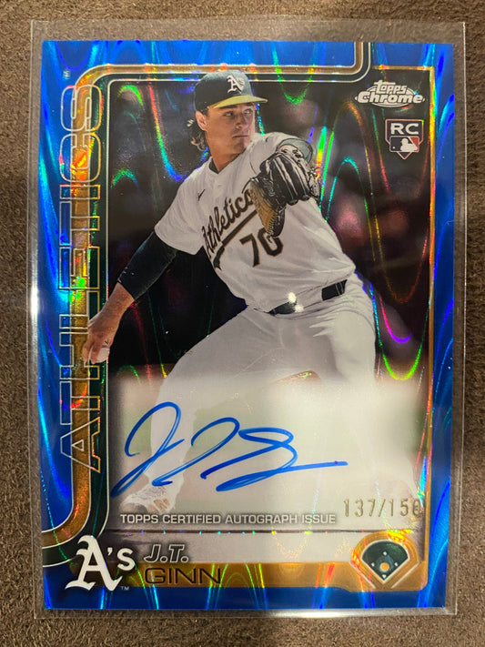 J.T. Ginn - 2025 Topps Chrome - Blue Raywave AUTO /150 - Athletics
