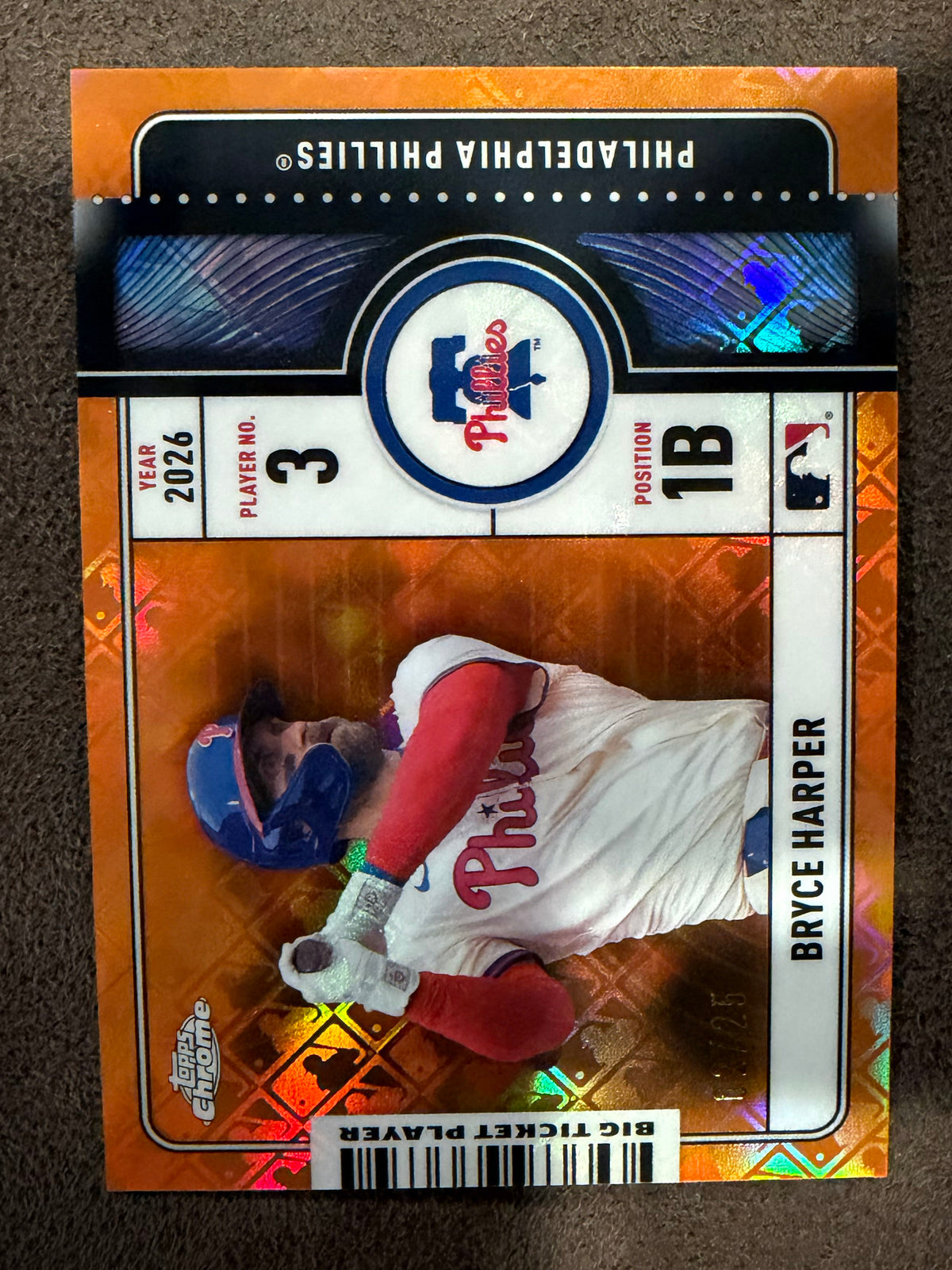 Bryce Harper - 2026 Topps Chrome Logofractor - ORANGE Big Ticket Player /25 - Phillies