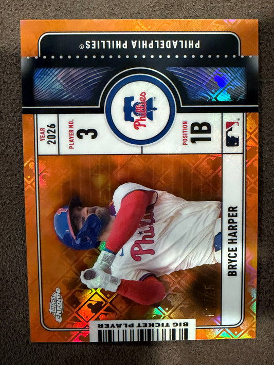 Bryce Harper - 2026 Topps Chrome Logofractor - ORANGE Big Ticket Player /25 - Phillies