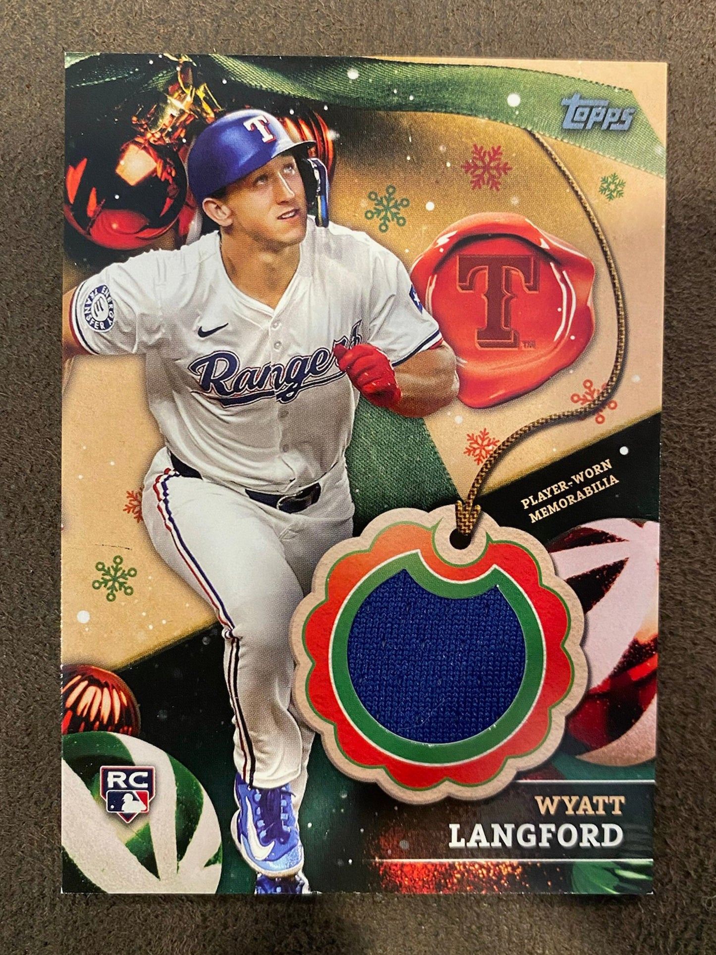 Wyatt Langford - 2024 Topps Holiday - Player-worn Relic - Rangers