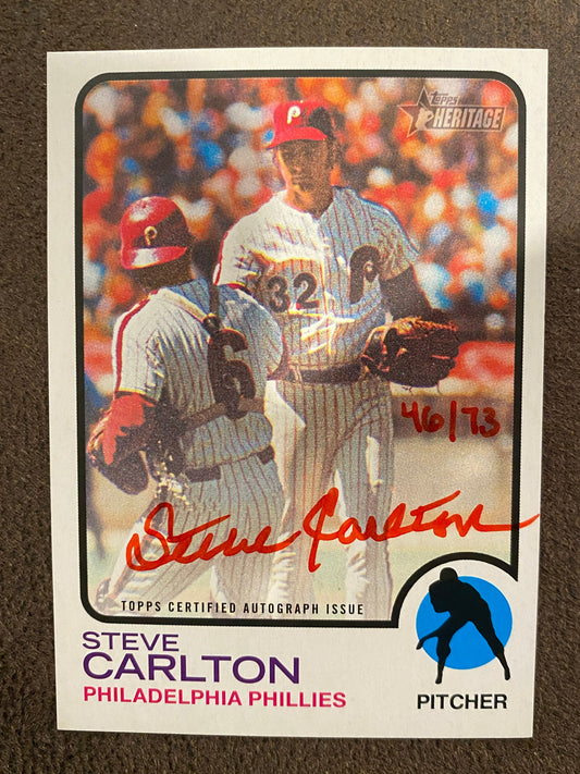 Steve Carlton - 2022 Topps Heritage High Number - Red Ink AUTO /73 - Phillies