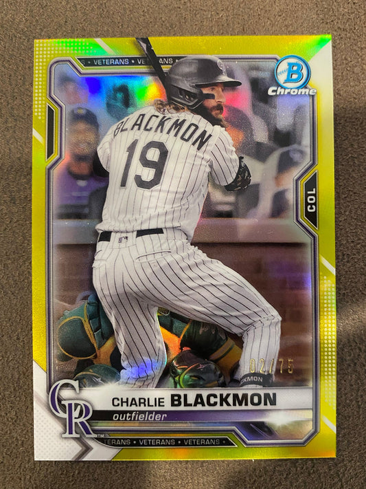 Charlie Blackmon - 2021 Bowman Chrome - Yellow Refractor /75 - Rockies