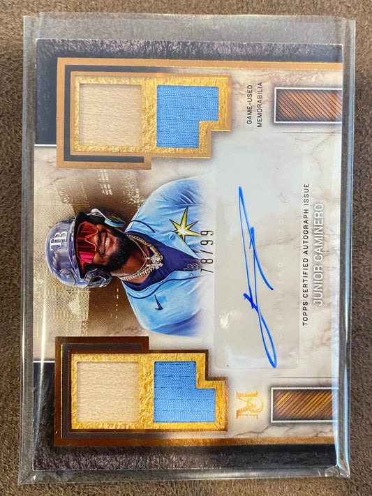 Junior Caminero - 2025 Topps Museum Collection - Signature Swatches Quad RELIC /99 (**Edge Issues**) - Rays